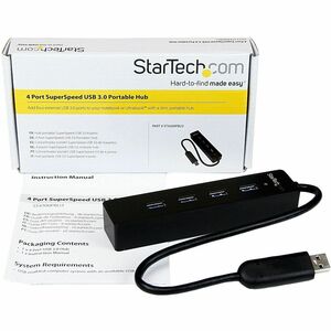 StarTech.com 4 Port Portable SuperSpeed USB 3.0 Hub with Built-in Cable - 5Gbps - Add four external USB 3.0 ports to your 