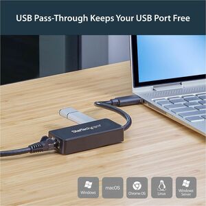StarTech.com USB 3.0 Gigabit Ethernet Lan Adapter mit USB Port - Schwarz - USB - 1 Anschluss(e) - 1 - Twisted Pair