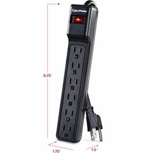 CyberPower CSB604 Essential 6 - Outlet Surge with 900 J - Clamping Voltage 800V, 4 ft, NEMA 5-15P, Straight, 15 Amp, EMI/R
