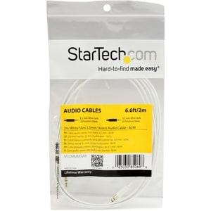 StarTech.com 2m White Slim 3.5mm Stereo Audio Cable - 3.5mm Audio Aux Stereo - Male to Male Headphone Cable - 2x 3.5mm Min