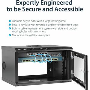 StarTech.com Gabinete Rack para Servidores de Montaje en Pared con Puerta de Acrílico 6U 19 pulgadas - Acero - 50.12kg Cap