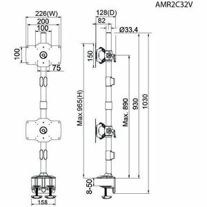 Amer Mounts Clamp Based Hex Monitor Mount for six 15"-24" LCD/LED Flat Panel Screens Vertical Clamp Based Dual Monitor Mou