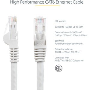 StarTech.com 3m CAT6 Ethernet Cable - White Snagless Gigabit - 100W PoE UTP 650MHz Category 6 Patch Cord UL Certified Wiri