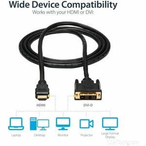 StarTech.com HDMI to DVI Cable - 6 ft / 2m - HDMI to DVI-D Cable - HDMI Monitor Cable - HDMI to DVI Adapter Cable - Connec