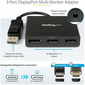 StarTech.com 3-Port DisplayPort 1.2 Splitter, DisplayPort to 3x DP Multi-Monitor Adapter, Dual 4K 30Hz and 1080p Computer 