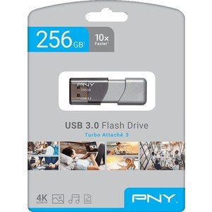 PNY 256GB Turbo 3.0 USB 3.0 (3.1 Gen 1) Type A Flash Drive - 256 GB - USB 3.0 (3.1 Gen 1) - 185 MB/s Read Speed - 135 MB/s