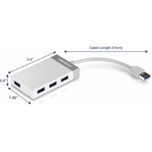 Hub USB TRENDnet TU3-H4E - USB - Externe - 4 Total de ports USB - 4 Port(s) USB 3.0 - PC, PC, Mac