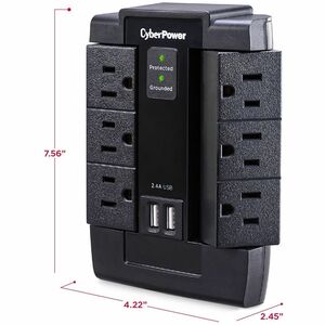 CyberPower CSP600WSU Professional 6 - Outlet Surge with 1200 J - Clamping Voltage 800V, NEMA 5-15P, Wall Tap, 2 - 2.4 Amps