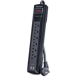 CyberPower CSP604U Professional 6 - Outlet Surge with 1200 J - Clamping Voltage 800V, 4 ft, NEMA 5-15P, Right Angle - 45° 