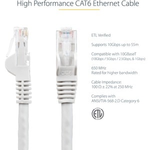 1M CAT6 WHITE SNAGLESS GIGABIT ETHERNET RJ45 CBL MALE TO MALE