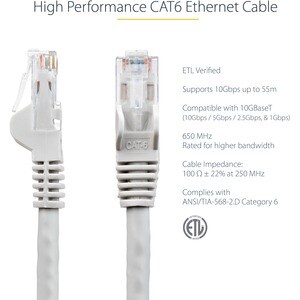 StarTech.com 5m Gray Gigabit Snagless RJ45 UTP Cat6 Patch Cable - 5 m Patch Cord - Ethernet Patch Cable - RJ45 Male to Mal