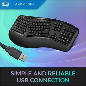 Adesso Color Illuminated Ergonomic Keyboard - Cable Connectivity - USB Interface - RGB LED - 105 Key(s) - 13 Hot Key(s) - 