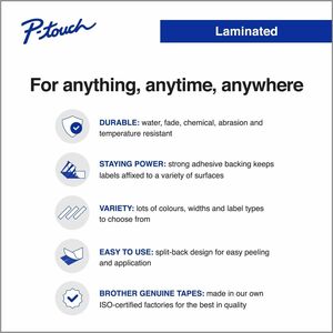 P-touch TZE243 Label Tape - 19.05 mm Width - Blue, White - Laminated - Grease Resistant, Grime Resistant - 1 Each