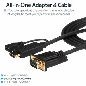 StarTech.com HDMI to VGA Cable - 10 ft / 3m - 1080p - 1920 x 1200 - Active HDMI Cable - Monitor Cable - Computer Cable - C