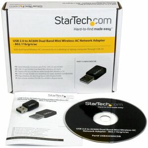StarTech.com IEEE 802.11ac Wi-Fi Adapter for Desktop Computer, Notebook - USB 2.0 - 433 Mbit/s - 2.48 GHz ISM - 5.83 GHz U