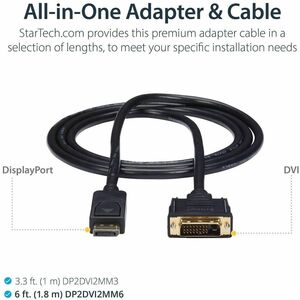 StarTech.com 6ft (1.8m) DisplayPort to DVI Cable, DisplayPort to DVI Adapter Cable, DP to DVI-D Converter, Replacement for