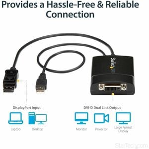 StarTech.com DisplayPort to DVI Dual Link Active Adapter, DisplayPort to DVI-D Adapter/Video Converter 2560x1600 60Hz, DP 
