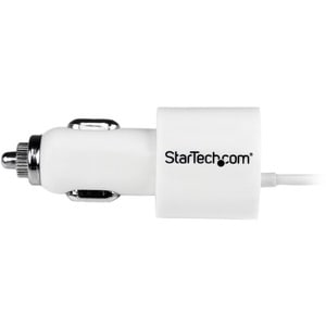 StarTech.com White Dual Port Car Charger with Micro USB Cable and USB 2.0 Port - High Power (21 Watt / 4.2 Amp) - 1 Pack -