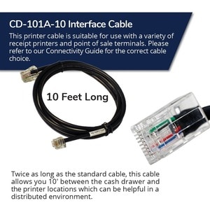 apg Printer Interface Cable | CD-101A-10 Cable for Cash Drawer to Printer | 1 x RJ-12 Male - 1 x RJ-45 Male | Connects to 