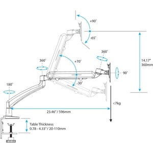 StarTech.com Desk Mount Monitor Arm, Slim Profile, For VESA Mount Monitors up to 34" (15.4lb/7kg), Adjustable Single Monit