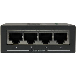 StarTech.com 4 Port Gigabit Midspan - PoE+ Injector - 802.3at and 802.3af - 52 V DC, 2.31 A Output - 4 Input Port(s) - 4 O