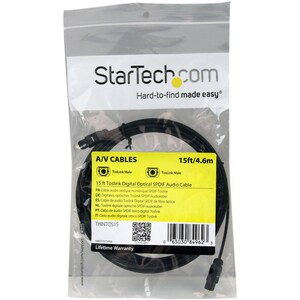 StarTech.com 15 ft Thin Toslink Digital Optical SPDIF Audio Cable - Cable for Audio Device, Satellite Receiver, Speaker, P