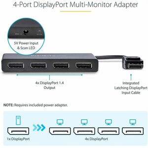 StarTech.com 4-Port DisplayPort 1.2 Splitter, DisplayPort to 4x DP Multi-Monitor Adapter, Quad 1080p 60Hz Computer MST Hub