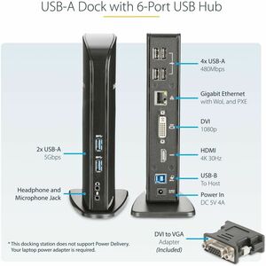 StarTech.com Dual Monitor USB 3.0 Laptop Docking Station with HDMI & DVI/VGA, 6x USB-A Hub, GbE, Audio, Universal Type-A D