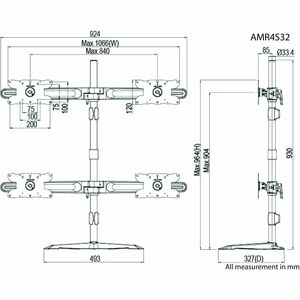 Amer Mounts Quad Monitor Stand Mount Supports Flat Panel Size up to 32" AMR4S32 - Quad Monitor Stand mount supports up to 