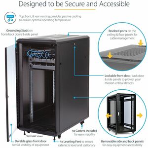 StarTech.com Armadio Rack 19" 25U su Ruote - Server Rack a 4 Montanti con Profondità Regolabile, Pannelli Laterali e Porta