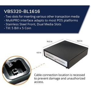 apg Standard- Duty 16â€ Electronic Point of Sale Cash Drawer | Vasario Series VBS320-BL1616 | Printer Compatible | Plasti