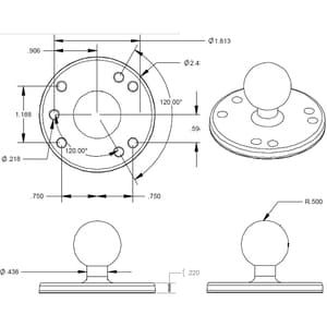 RAM Mounts Mounting Adapter - Powder Coated Marine-grade Aluminum
