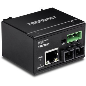 TRENDnet Hardened Industrial 100Base-FX Multi-Mode SC Fiber Converter; (2km; 1.2 Miles); IP40 Rated Housing; TI-F10SC - Ha