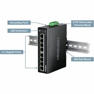 8-port hardened Industrial Gigabit Switch