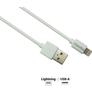 VisionTek Lightning to USB 2 Meter MFI Cable White (M/M) - 6.6 Ft USB lightning MFI cable for iPhone, iPad Air, iPad Mini,