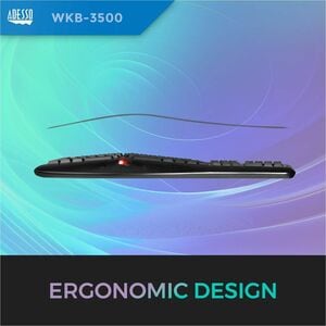 Adesso 2.4 GHz Wireless Ergonomic Trackball Keyboard - Wireless Connectivity - RF - 30 ft - 2.40 GHz - USB Interface - 105