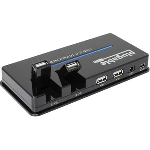 Plugable USB Hub, 10 Port - USB 2.0 with 20W Power Adapter and Two Flip-Up Ports