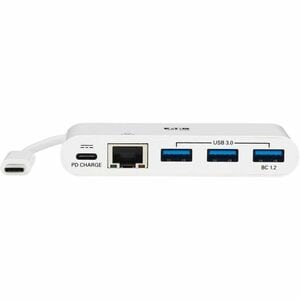 Eaton Tripp Lite Series 3-Port USB-C Hub - USB 3.x (5Gpbs) Hub Ports, Gigabit Ethernet, 60W PD Charging, White - USB 3.1 T
