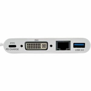 Eaton Tripp Lite Series USB-C Multiport Adapter, DVI, USB 3.x (5Gbps) Hub Port, Gbe and PD Charging, White - for Notebook/
