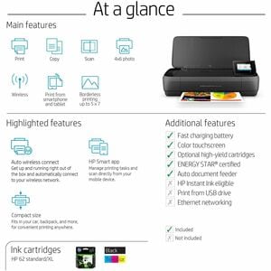 HP Officejet 250 Wireless Inkjet Multifunction Printer - Colour - Copier/Printer/Scanner - 20 ppm Mono/19 ppm Color Print 