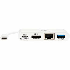 Eaton Tripp Lite Series USB-C Multiport Adapter - 4K HDMI, USB 3.x (5Gbps) Hub Port, GbE, 60W PD Charging, HDCP, White - D