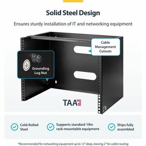StarTech.com Wandmontage Halterung für flache Rack Geräte - 8HE - bis zu 35 cm (13,75 Zoll) tiefe Geräte - Stahl - 36,38 k