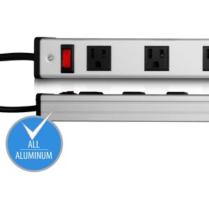 V7 12-Outlet Horizontal Industrial Metal Power Strip 125V, 15A, 15-ft Cord, 5-15R - V7 12-Outlet Horizontal Industrial Met