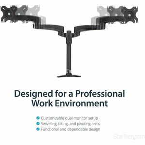 StarTech.com Dual Monitor Arm - Height Adjustable, Desk Surface or Grommet Mount for Two Displays with Cable Management - 