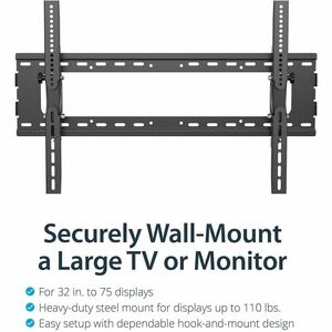 StarTech.com Flat Screen TV Wall Mount - Tilting - For 32" to 75" TVs - Steel - VESA TV Mount - Monitor Wall Mount - 1 Dis