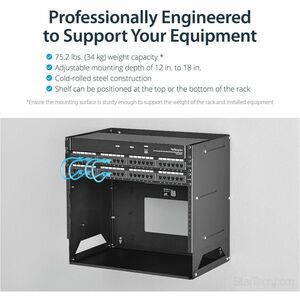 StarTech.com 8U Wallmount Server Rack with Built-in Shelf - Solid Steel - Adjustable Depth 12in to 18in~ - Steel - 34.02 k