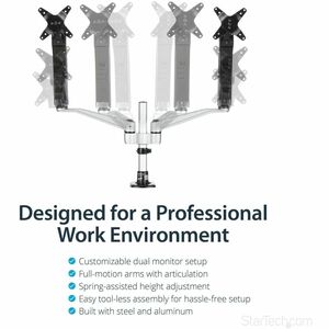 StarTech.com Desk Mount Dual Monitor Arm, Full Motion, Premium Dual Monitor Mount for up to 30"(19.8lb/9kg) VESA Mount Mon