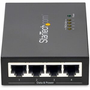StarTech.com 4 Port Gigabit Midspan - PoE+ Injector - 802.3at and 802.3af - 52 V DC, 2.31 A Output - 4 Input Port(s) - 4 O