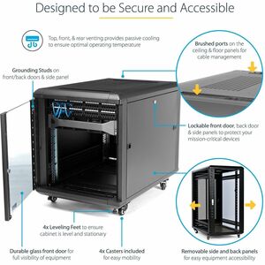 StarTech.com 12U Bodenstehend Rackschrank für Server, A/V-Geräte, KVM-Schalter, Patchfeld, LAN-Schalter - 482,60 mm Rack W