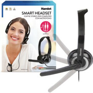 Hamlet Cuffia Stereo con Microfono per PC / Notebook. Connessione Doppio Jack da 3,5 mm. Bi-Aurale, Sovraurale. Cavo 180 cm. 